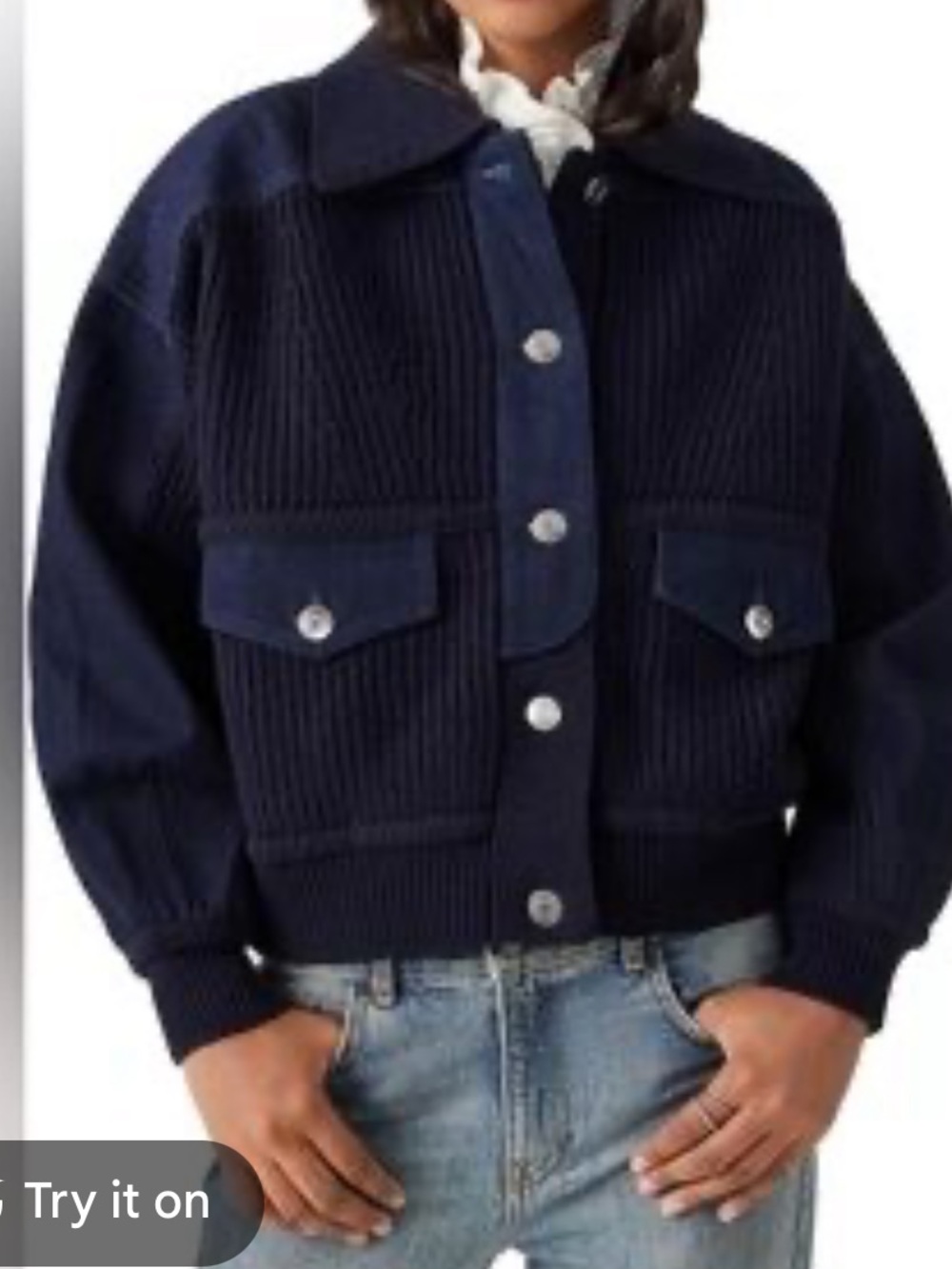 Young Fabulous & Broke womans Navy Ribbed Knit Jacket size M